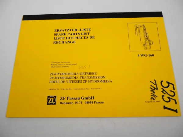 Original ZF 4WG-160 Hydromedia Getriebe Ersatzteilliste Case Parts List 06/2000