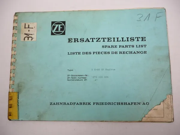 Original ZF 5 K-90 GP Allklauen Getriebe Ersatzteilliste Magirus Parts List 10/79