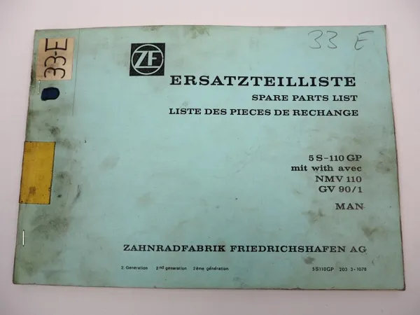 Original ZF 5 S-110 GP Synchroma Getriebe Ersatzteilliste MAN Parts List 10/1978