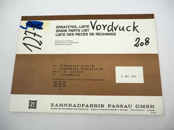 Original ZF 6 WG 201 Hydromedia Getriebe Ersatzteilliste Liebherr Parts List 90