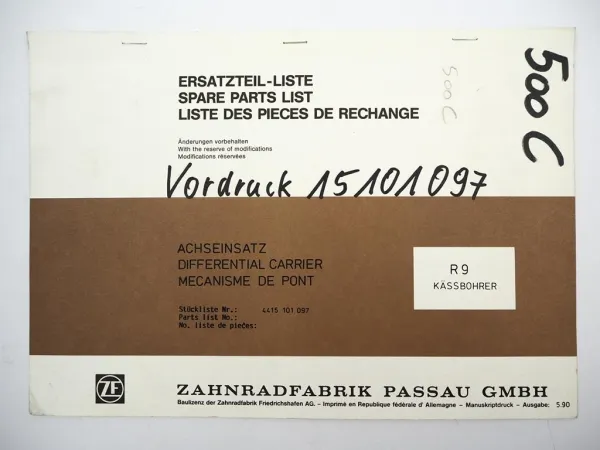 Original ZF Achseinsatz R 9 Ersatzteilliste Kässbohrer Spare Parts List 05/1990