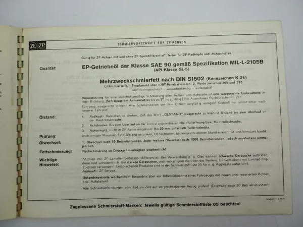 Original ZF Achseinsatz S Ersatzteilliste Neoplan Bus Spare Parts List 10/1982