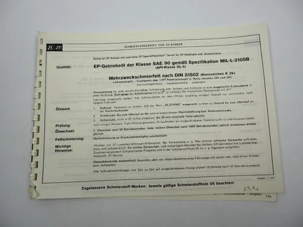 Original ZF AP-15/R Planetenachse Ersatzteilliste Faun Parts List 05/1986