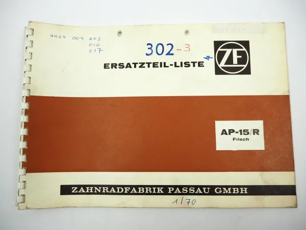Original ZF AP-15/R Planetenstarrachse Ersatzteilliste Frisch 01/1970
