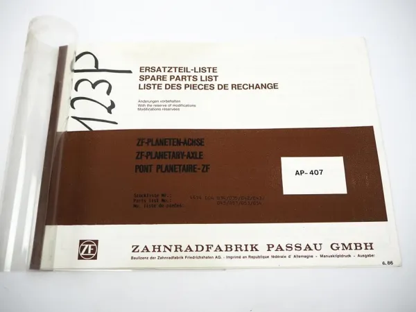 Original ZF AP-407 Planeten Achse Ersatzteilliste Hanomag Liebherr Parts List 86