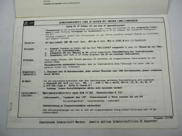 Original ZF AP-409 Planetenachse Ersatzteilliste Hanomag Spare Parts List 1/1985