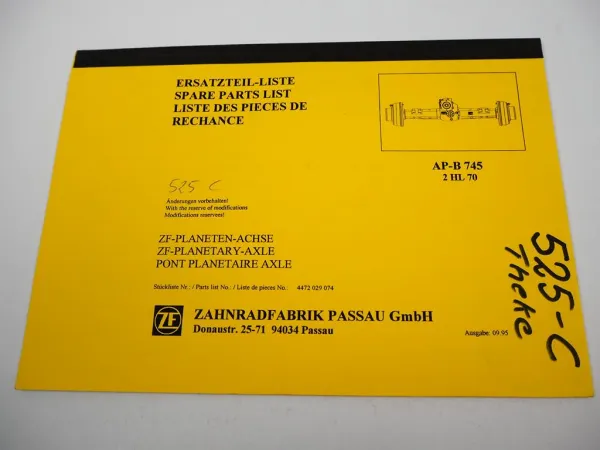 Original ZF AP-B 745 Planetenachse 2HL70 Getriebe Ersatzteilliste Fendt 09/95