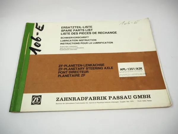 Original ZF APL-1351/A2K Planetenlenkachse Ersatzteilliste IHC IHF Parts List 79