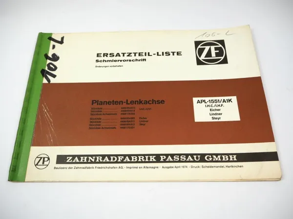 Original ZF APL-1551/A1K Planetenlenkachse Ersatzteilliste IHC IHF Eicher Steyr