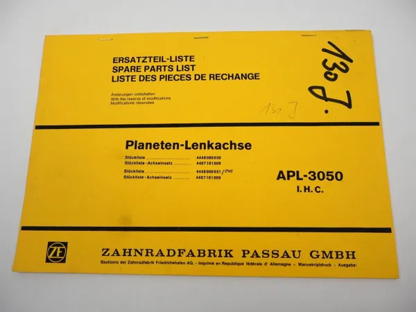 Original ZF APL-3050 Planetenlenkachse Ersatzteilliste IHC Parts List 10/1992