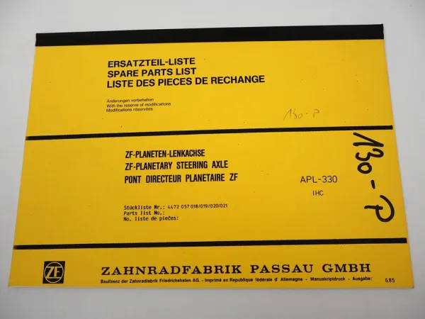 Original ZF APL-330 Planetenlenkachse Ersatzteilliste IHC Parts List 06/1985