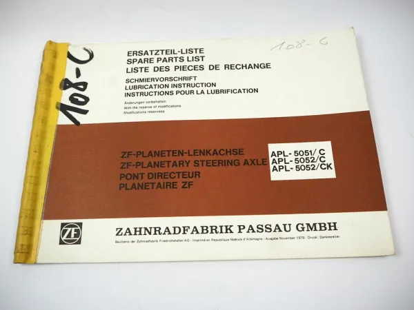 Original ZF APL-5051 C 5052 C CK Planetenlenkachse Ersatzteilliste Parts List
