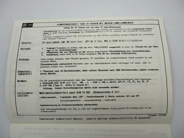 Original ZF APL-B 765 Planetenlenkachse Ersatzteilliste Eder Parts List 01/1988