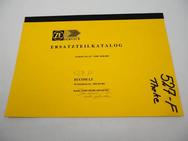 Original ZF ECCOM 1,5 Getriebe Ersatzteilliste John Deere Technische Daten 8/03