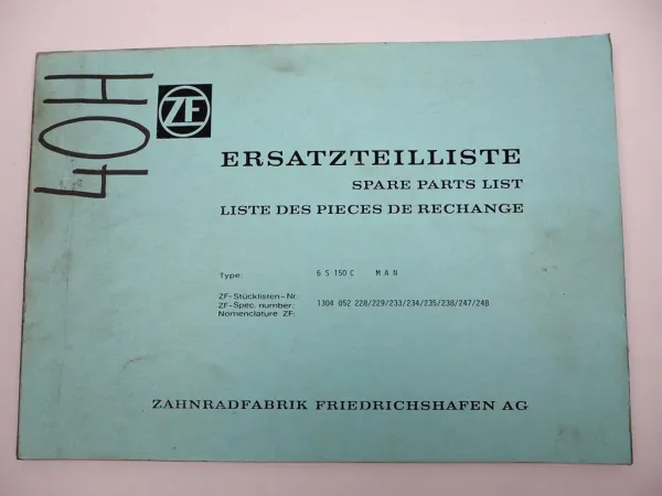 Original ZF Ecomid 6 S 150 C Getriebe Ersatzteilliste MAN Parts List 02/1988