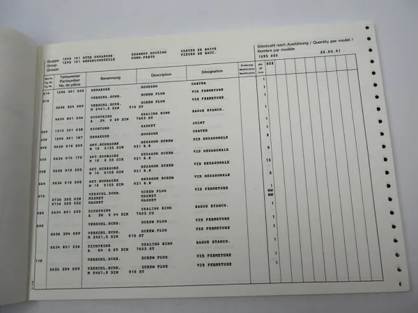Original ZF Ecosplit 16 S 130 Getriebe Ersatzteilliste DAF Spare Parts List 3/91