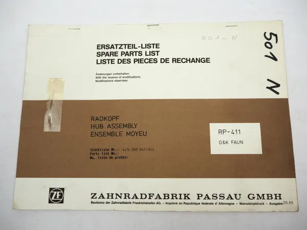 Original ZF RP-411 Radkopf Ersatzteilliste O&K Faun Parts List 05/1988
