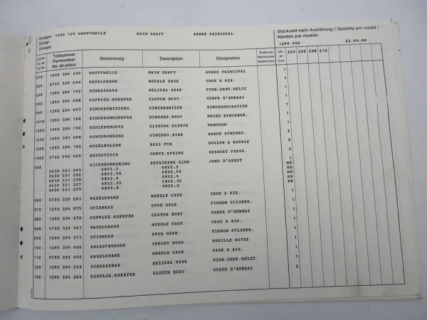 Original ZF S 6-36 Synchroma Getriebe Ersatzteilliste MAN Parts List 4/1988