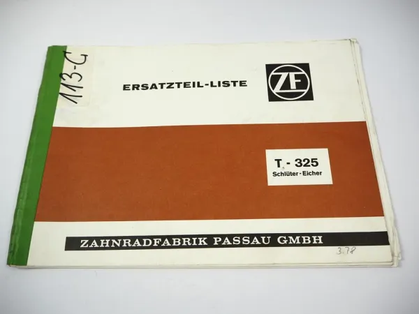 Original ZF T-325 Triebwerk Bedienung Wartung Ersatzteilliste im Schlüter Eicher