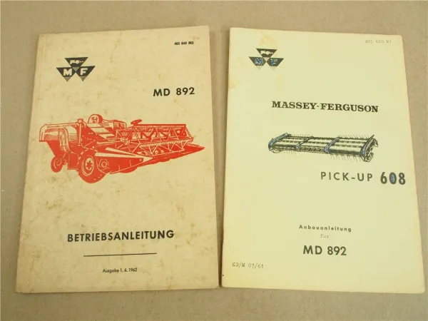 originale Massey Ferguson MF 892 Mähdrescher Betriebsanleitung ca 1961 + MF 608