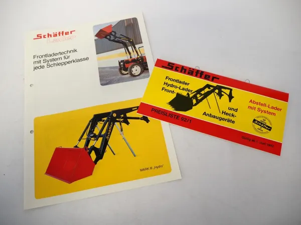 Originaler Prospekt Schäffer Frontlader am IHC Fendt Eicher Schlepper Preisliste