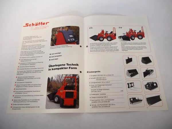 Originaler Prospekt Schäffer Kompaktlader 215 218 mit 4 Seiten ca. 1992
