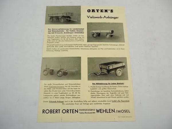 Ortens Vielzweck Anhänger Prospekt Robert Orten Fahrzeugbau Wehlen Mosel