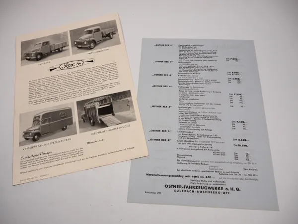 Ostner Rex 4 Kleinlastkraftwagen Prospekt Technische Daten Preisliste 1930er J.