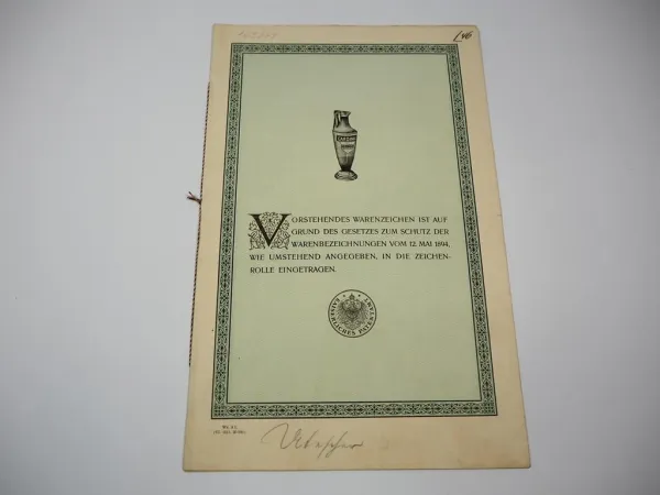 Patent Urkunde Macholl Cognac München Kaiserliches Patentamt 1912/1920