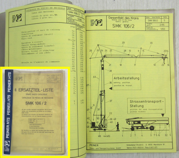 Peiner SMK 106/2 Turmdrehkran Ersatzteilliste 1986