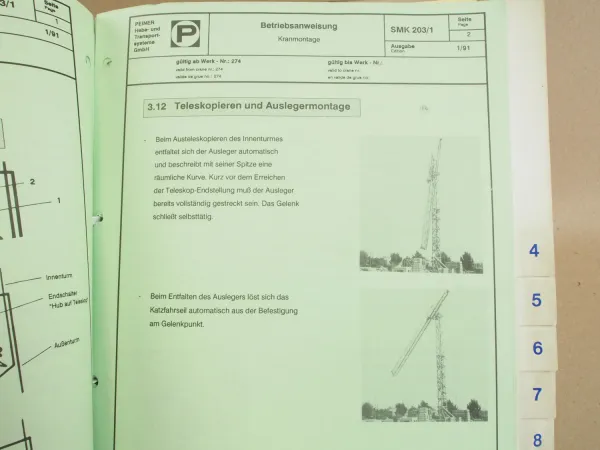 Peiner SMK 203/1 Turmdrehkran Betriebsanleitung Ersatzteilliste Schaltplan