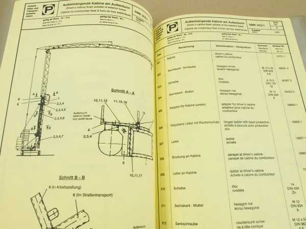 Peiner SMK 203/1 Turmdrehkran Ersatzteilliste Spare Parts catalogue 1995