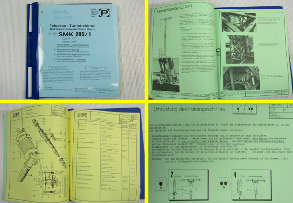 Peiner SMK 205/1 Turmdrehkran Betriebsanleitung Ersatzteilliste Typenblatt 1989