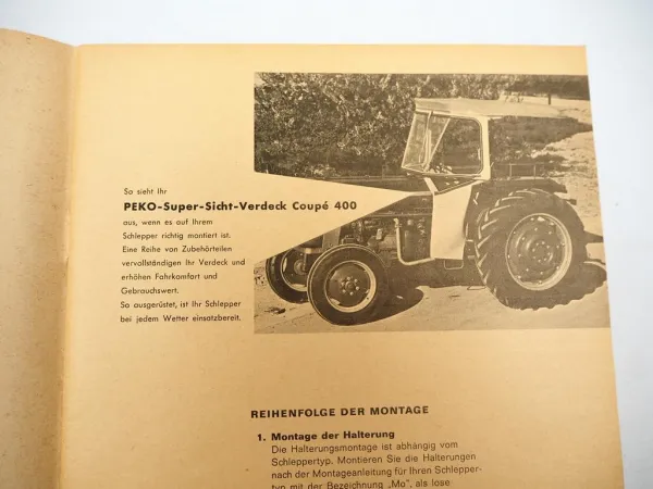 Peko GM20 Coupe 400 Verdeck f. Schlepper z.B. Hanomag Montageanleitung 1960/70er