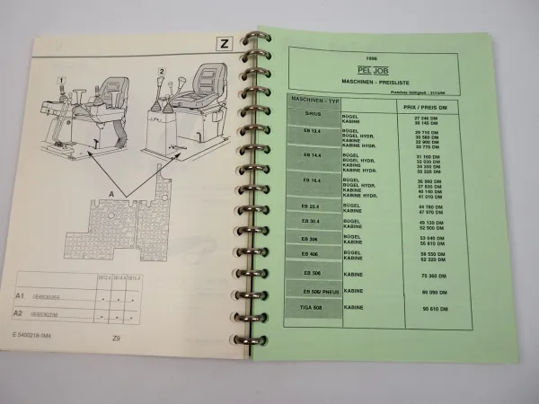 Pel-Job Händler Preisliste für Baumaschinen EB ES LS Sirius Tiga ab 04/1996