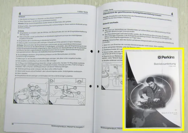 Perkins 1100 Serie 1104 RE RF RG RH RJ RK Bedienungsanleitung Betriebsanleitung