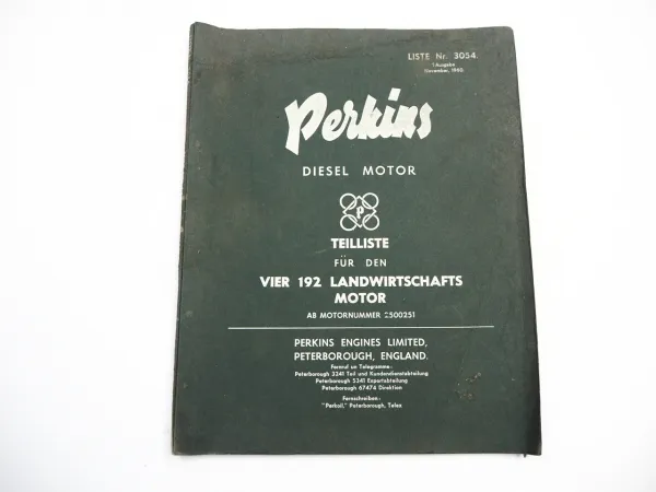 Perkins 4.192 Dieselmotor für Landwirtschaft Ersatzteilliste 1960