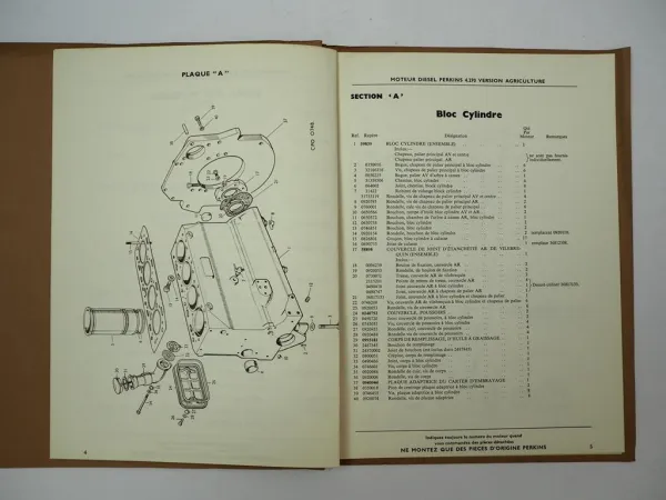 Perkins 4.270 Moteur diesel version Agriculture Claas Europa Liste de pieces 1963