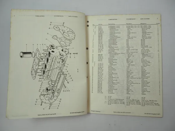 Perkins A4.107 A4.99 Motor Ersatzteilliste f. Massey Ferguson MF 31 86 630S