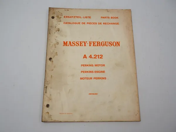 Perkins A4.212 Motor für Massey Ferguson MF186 Mähdrescher Ersatzteilliste 1969