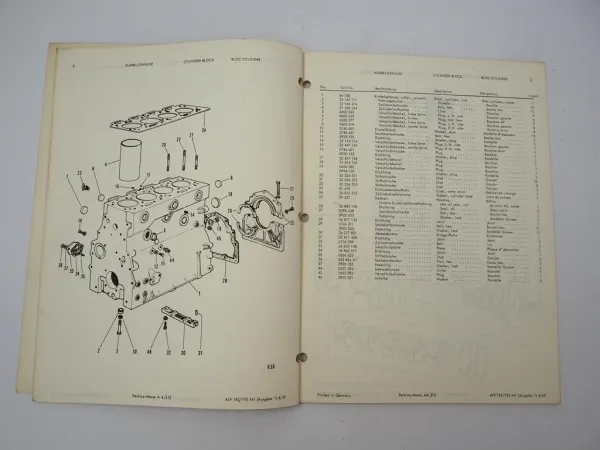 Perkins A4.212 Motor für Massey Ferguson MF186 Mähdrescher Ersatzteilliste 1969