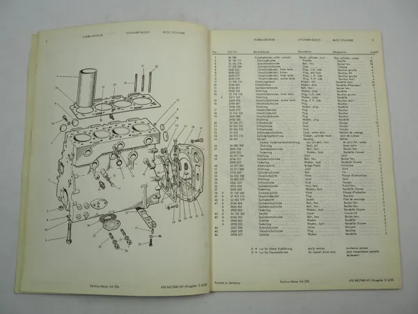 Perkins A4.236 Motor Ersatzteilliste Massey Ferguson MF 87 99 187 Mähdrescher 1968