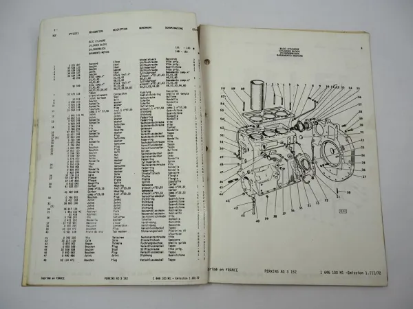 Perkins AD3.152 Motor für Massey Ferguson MF 135 140 148 152 Ersatzteilliste