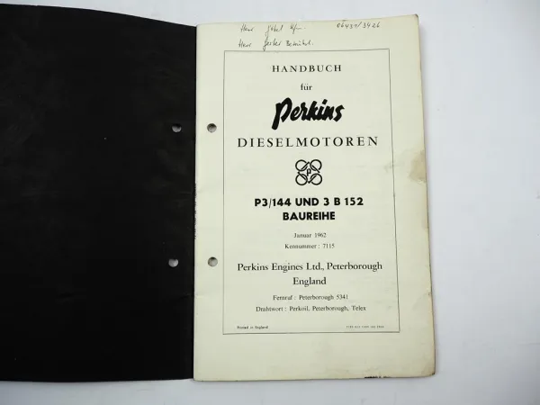 Perkins P3.144 3B152 Dieselmotor Bedienungsanleitung Wartung 1962