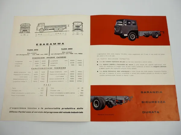 Perlini Lancia Esagamma LKW Pritschenwagen Prospekt ca. 1960er Jahre