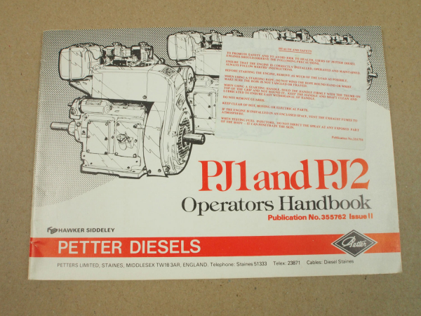 Petter Diesels PJ1 and PJ2 Operators Handbook Bedienungsanleitung Ersatzteillist