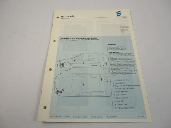 Peugeot 306 2,0 HDi Bj. 1999 Eberspächer Hydronic D5WS Einbau Standheizung