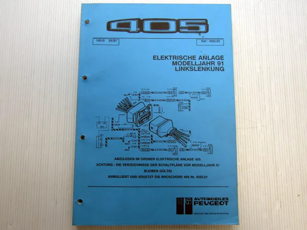 Peugeot 405 elektrische Schaltpläne 1991 Linkslenkung