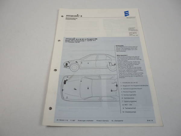 Peugeot 406 2,0l 16V Bj. 1997 Eberspächer Hydronic B5WSC Einbau Standheizung