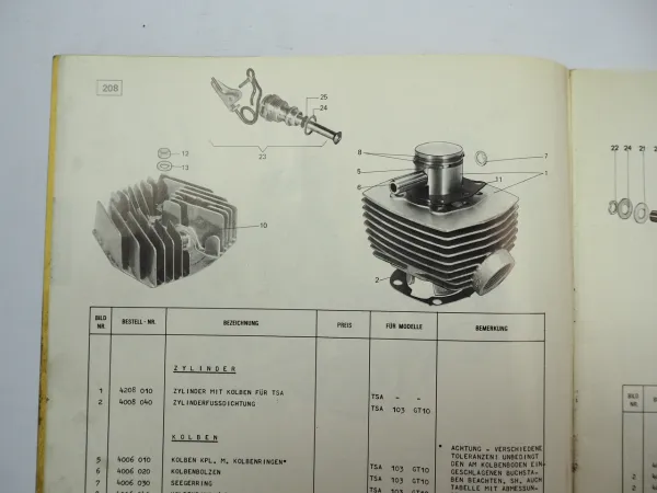 Peugeot TSA Mofa Moped 50 ccm Ersatzteilliste Ersatzteilkatalog 1970er Jahre